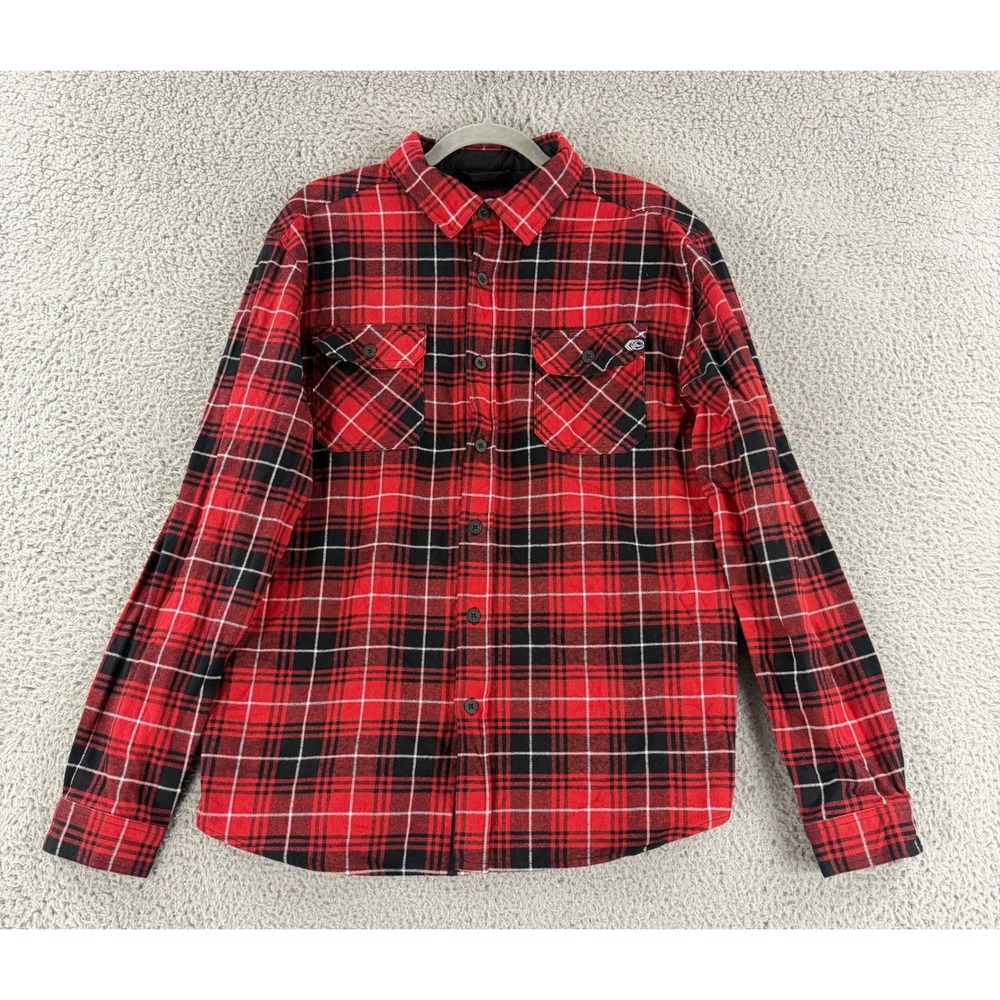 Metal Mulisha Flannel Shirt Mens Large Red Black‎ Plaid Button Down Long Sleeve